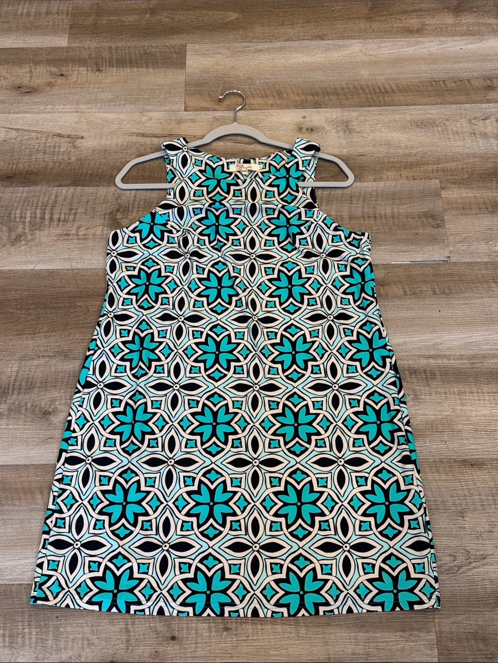 Aryeh for Anthropologie Sleeveless Geometric Floral Teal Shift Dress Stretch